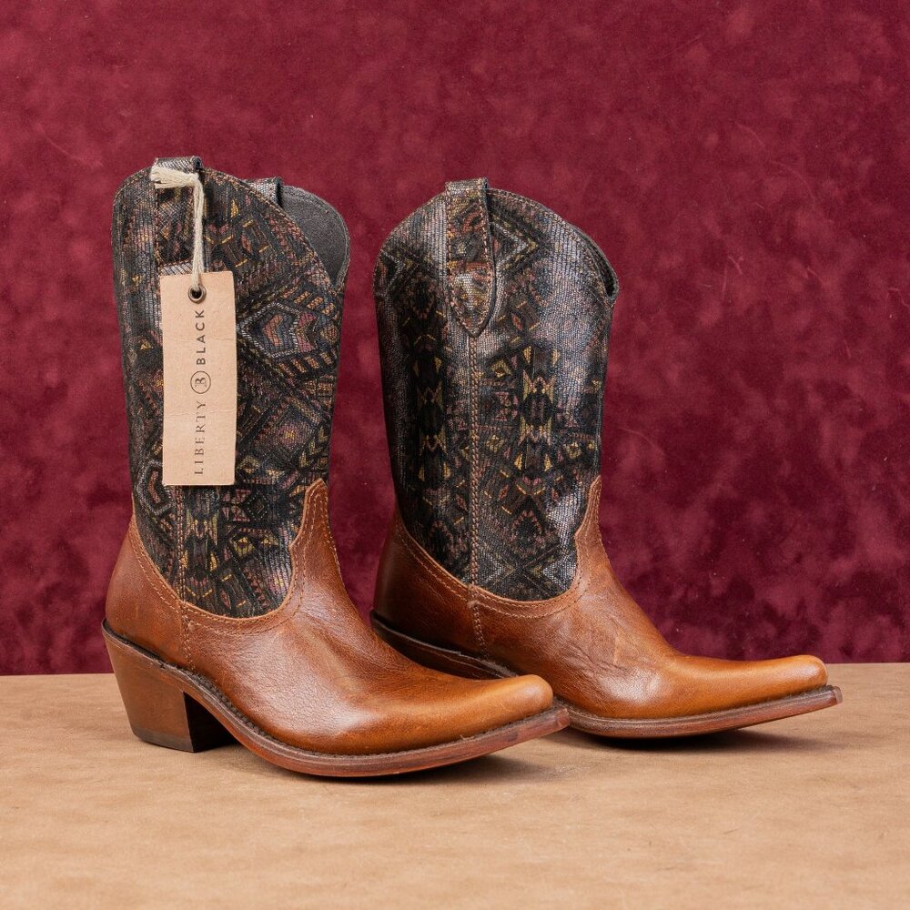 Liberty Black Women Pull-on Brown Leather Western Cowboy Mid Calf Boots sz 6.5